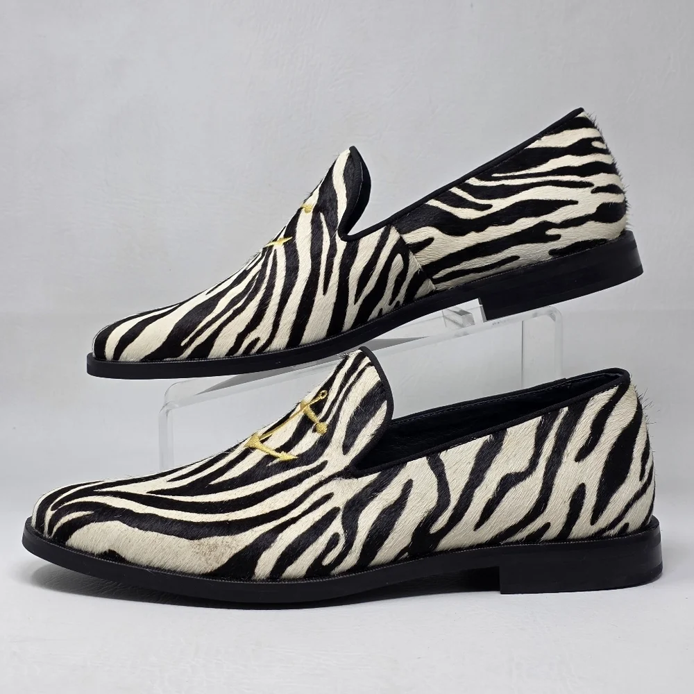 Sperry zebra-striped Leather Fur Slip On Loafers Shoes STS18365 Men's Size 11